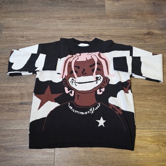 Latahuo Harajuku UZI Unisex Rockstar Hip Hop Anime Sz S Sweater Y2K Oversized - Picture 6 of 9